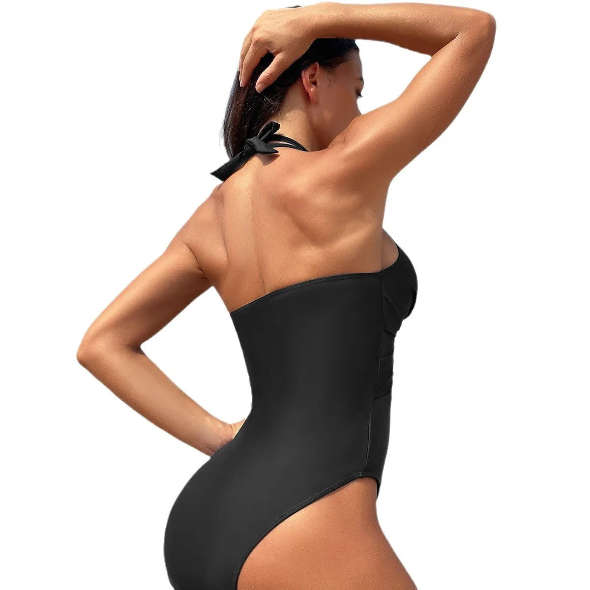 Black Halter Neck Bikini Cross Front Sheer Mesh Panel Bikinis High Waist Burgundy Strap Detail Swimsuit Olive Green V Neck
